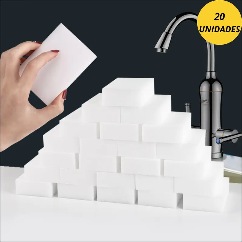Kit Esponja Bucha Mágica Branca Grande e Pequena Tira Manchas Max Clean Clink