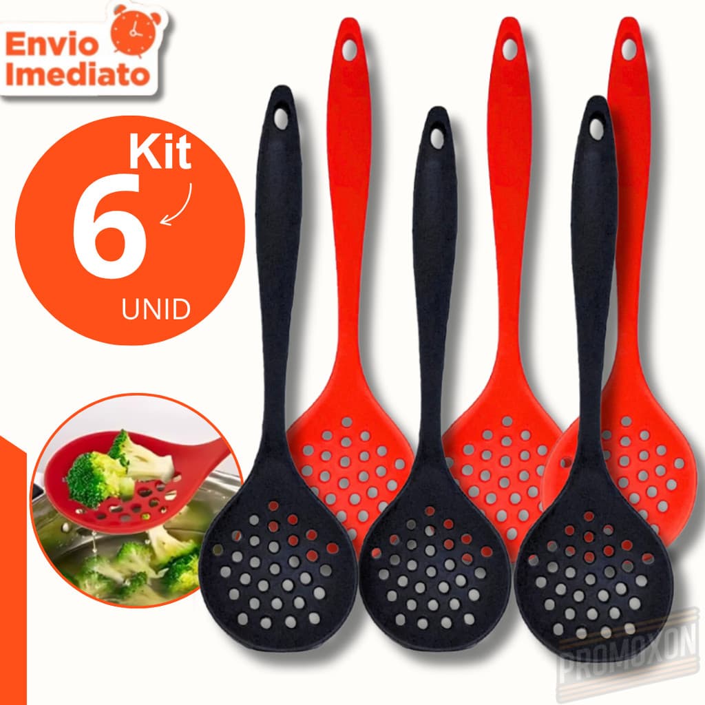 Escumadeira em Silicone Resistente Antiaderente Alta Temperatura Ideal para Frituras e Massas Kits 6, 4 ou 3 unid