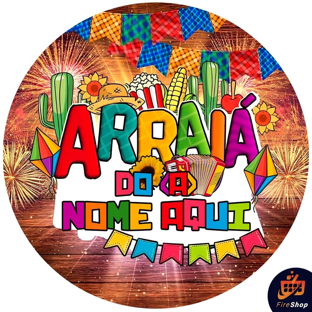 Capa de Painel 50x50 CM Redondo ARRAIÁ COM NOME PERSONALIZAVEL - MÊSVERSÁRIO - Tecido Sublimado