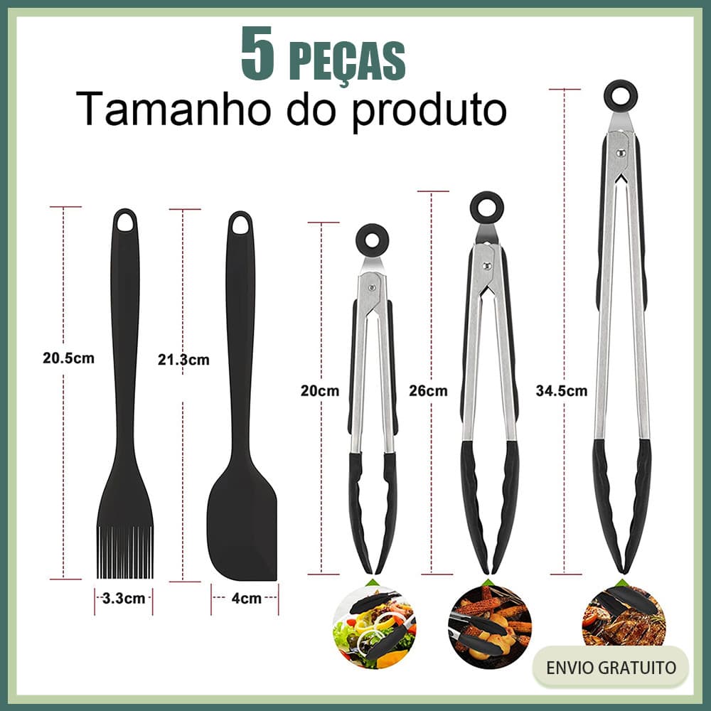 5 peças de aço inoxidável de silicone de qualidade alimentar Clipes de silicone Espátula de silicone Escova de silicone