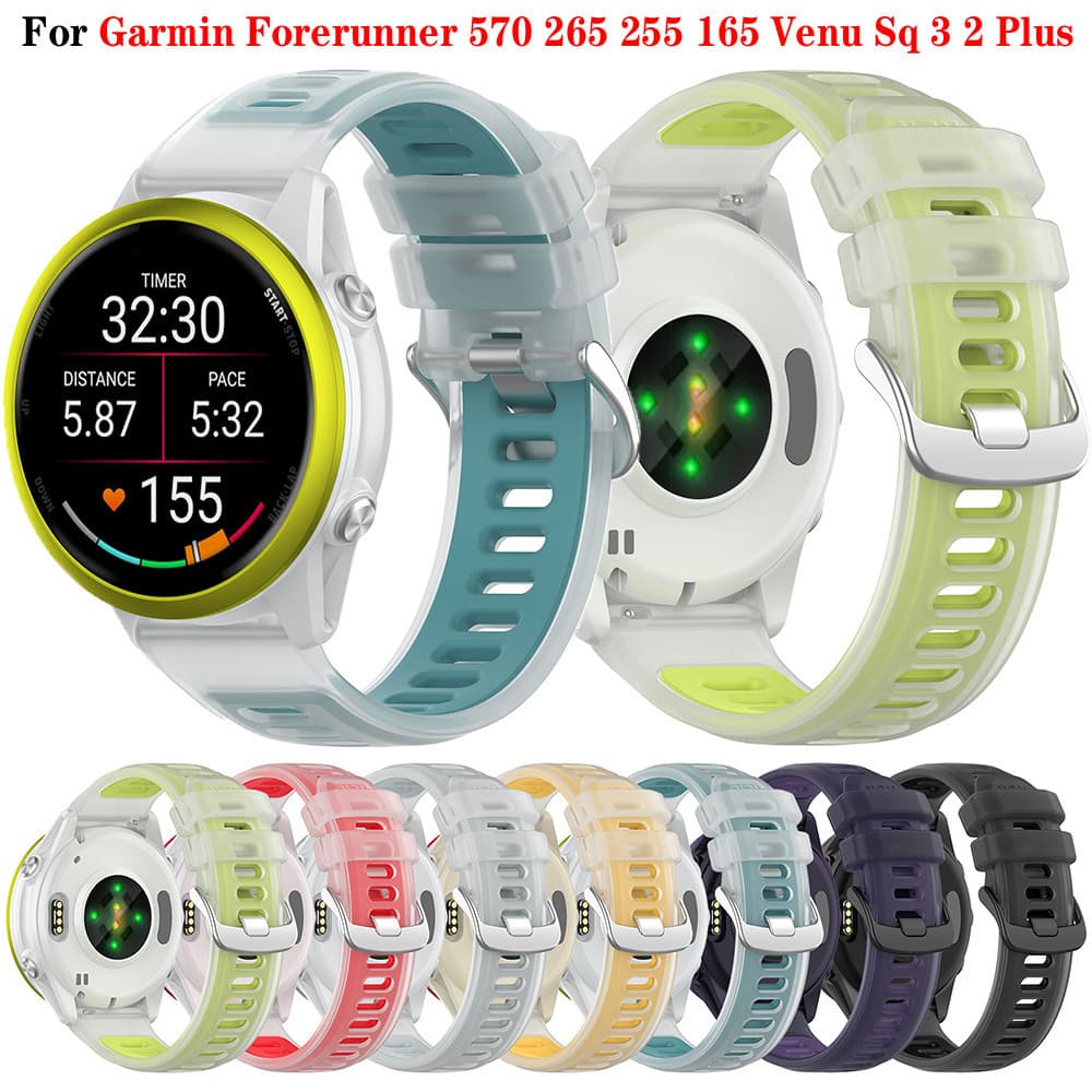 Pulseira de Silicone 22MM 20MM para Garmin Forerunner 970 570 47mm 42mm 265 255 165 vivoactive 6 5 4 Relógio Inteligente