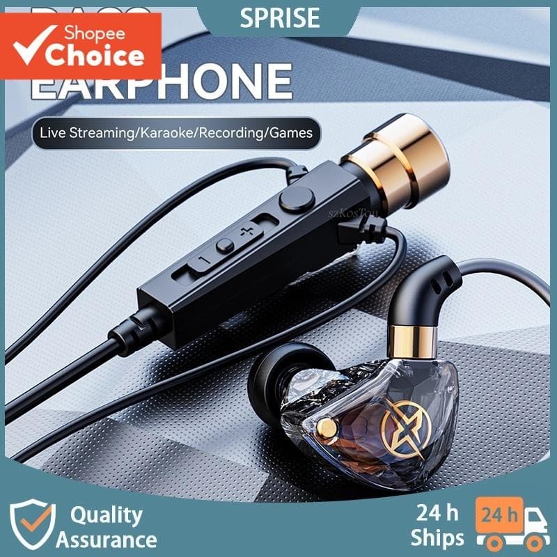 SPRISE KT Fones De Ouvido Com Fio Jogos Correndo Pontos Microfone Graves Profundos Dinâmico Karaokê Estéreo Fone Intra-A