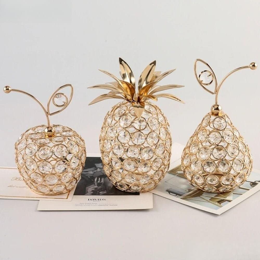 Ornamento de Pêra de Cristal Dourado Estátua Criativa de Fruta Artificial Decoração de Casa Artesanato Forma de Neve com