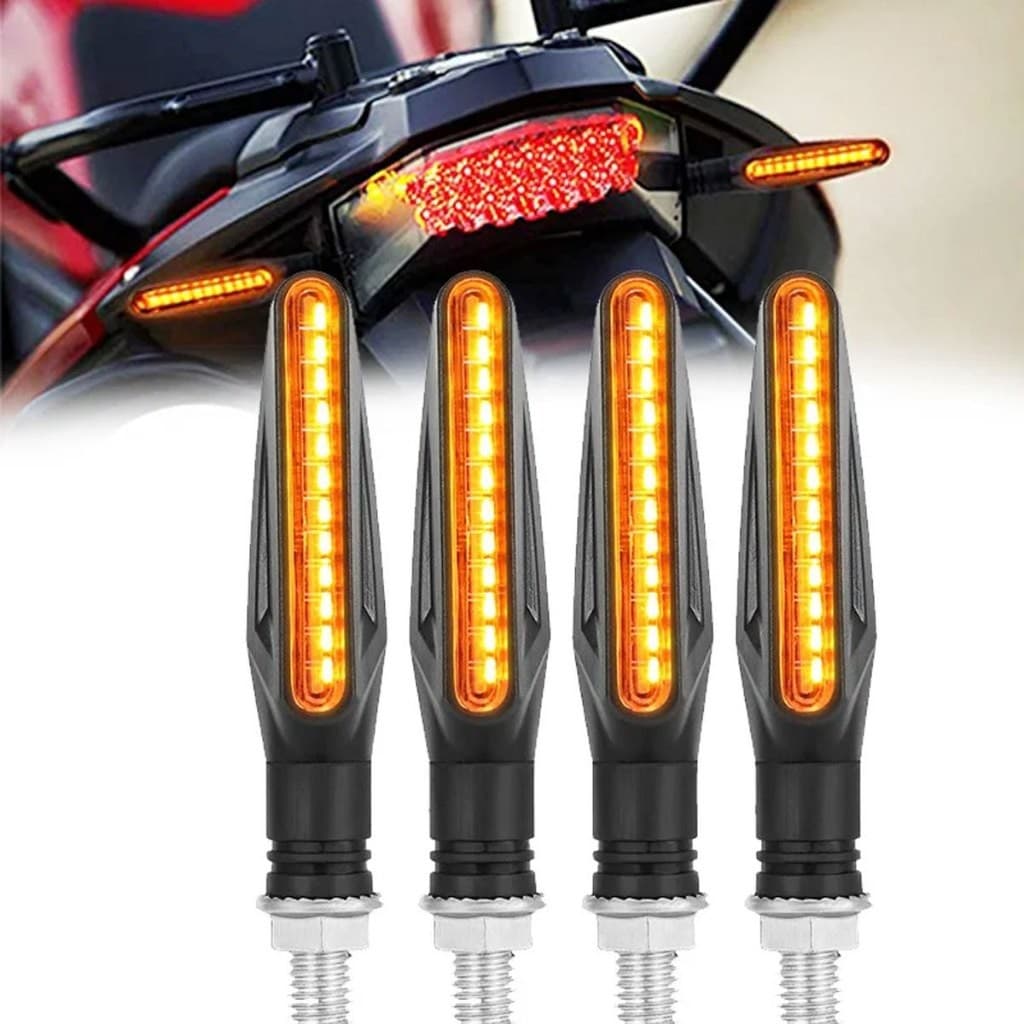 Kit 4 Peças Pisca Palito Slim De Seta Led Sequencial Esportiva Para Moto Amarelo Universal 12V
