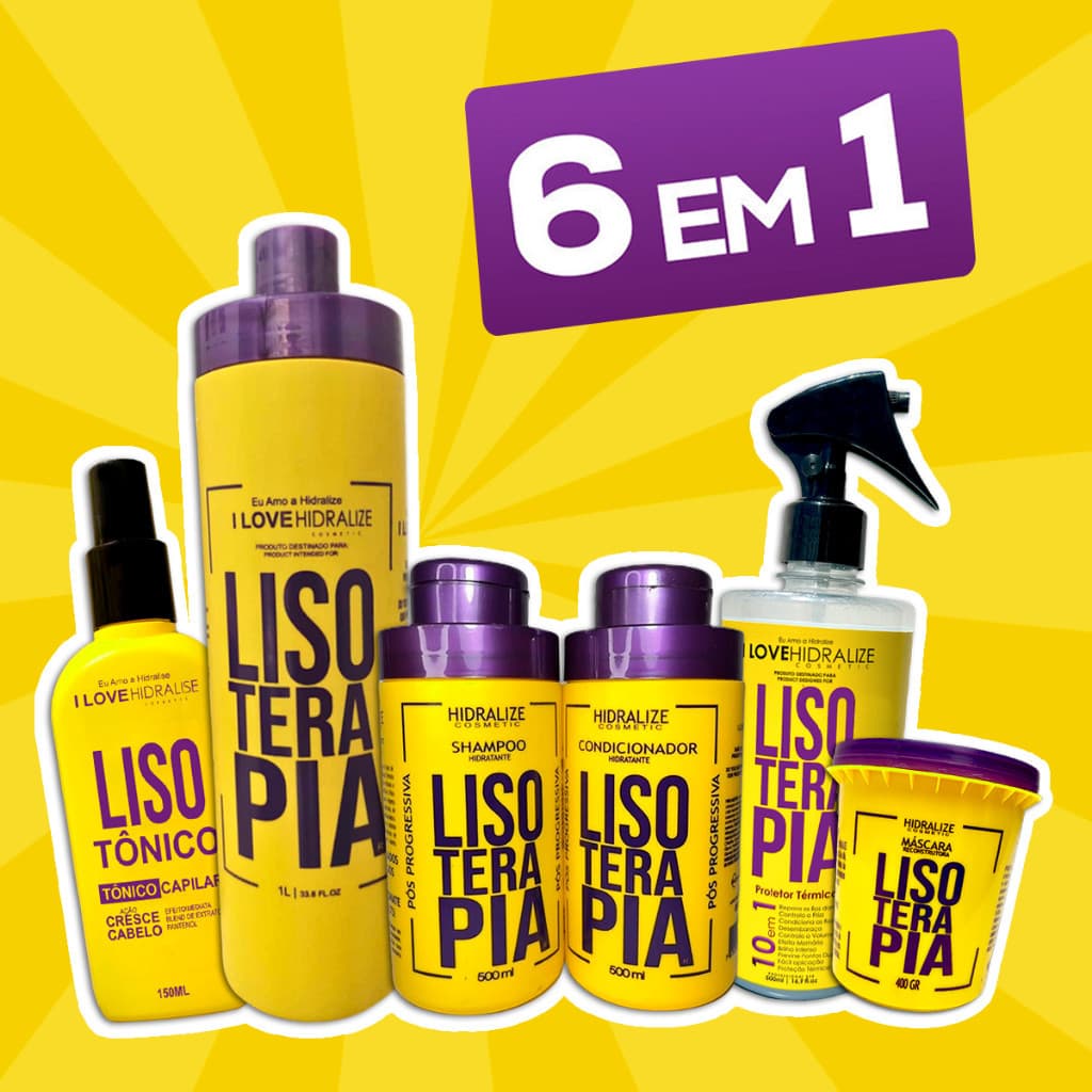 Kit 6 em 1 Lisoterapia Progressiva Pos Shampoo Condicionador Tônico Capilar Protetor Térmico  Máscara