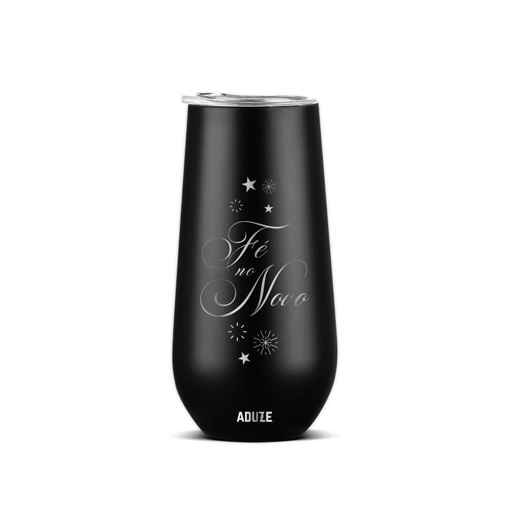 Copo Taça Térmica Aduze Champagne Drink Lux Fé no Novo Preto 150ml
