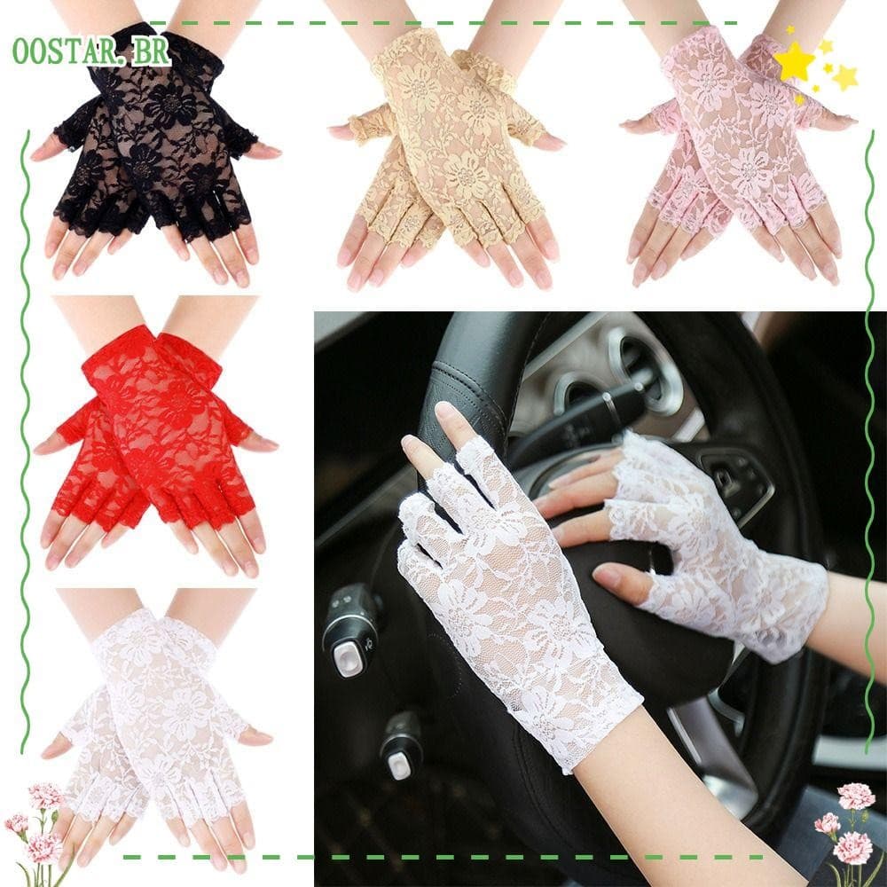 OOSTAR Luvas De Dança Rendas Condução Acessórios De Casamento Protetor Solar Mitten Meio Dedo Fishnet