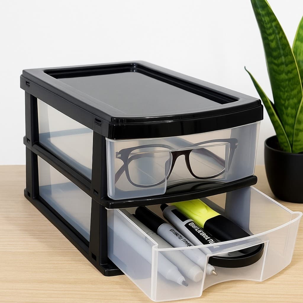 Gaveteiro Organizador 2 Gavetas Multiuso Plastico Reforçado Resistente Grande de Mesa Escritorio Casa Quarto Decorativo