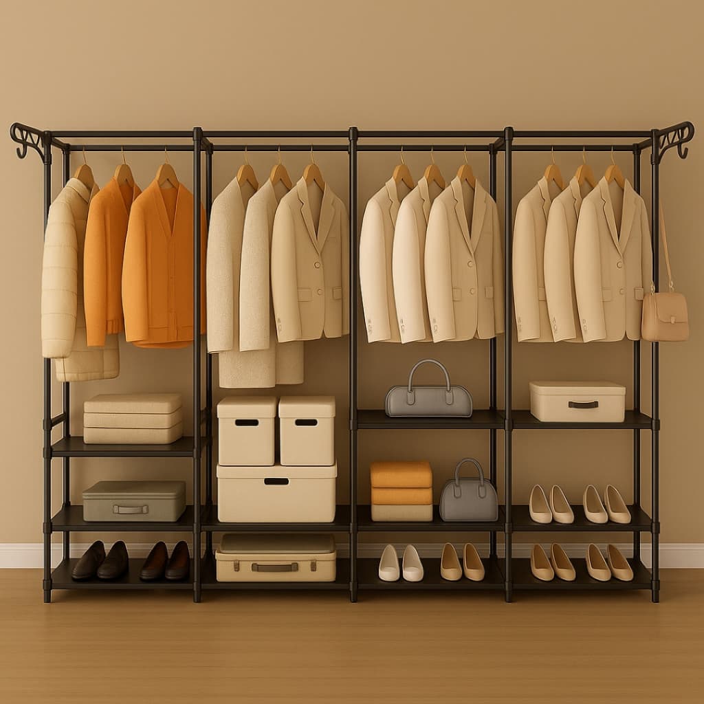 Guarda Roupa Portátil Arara 3/4 Divisórias Multifuncional Desmontável Organizador Estrutura De Metal