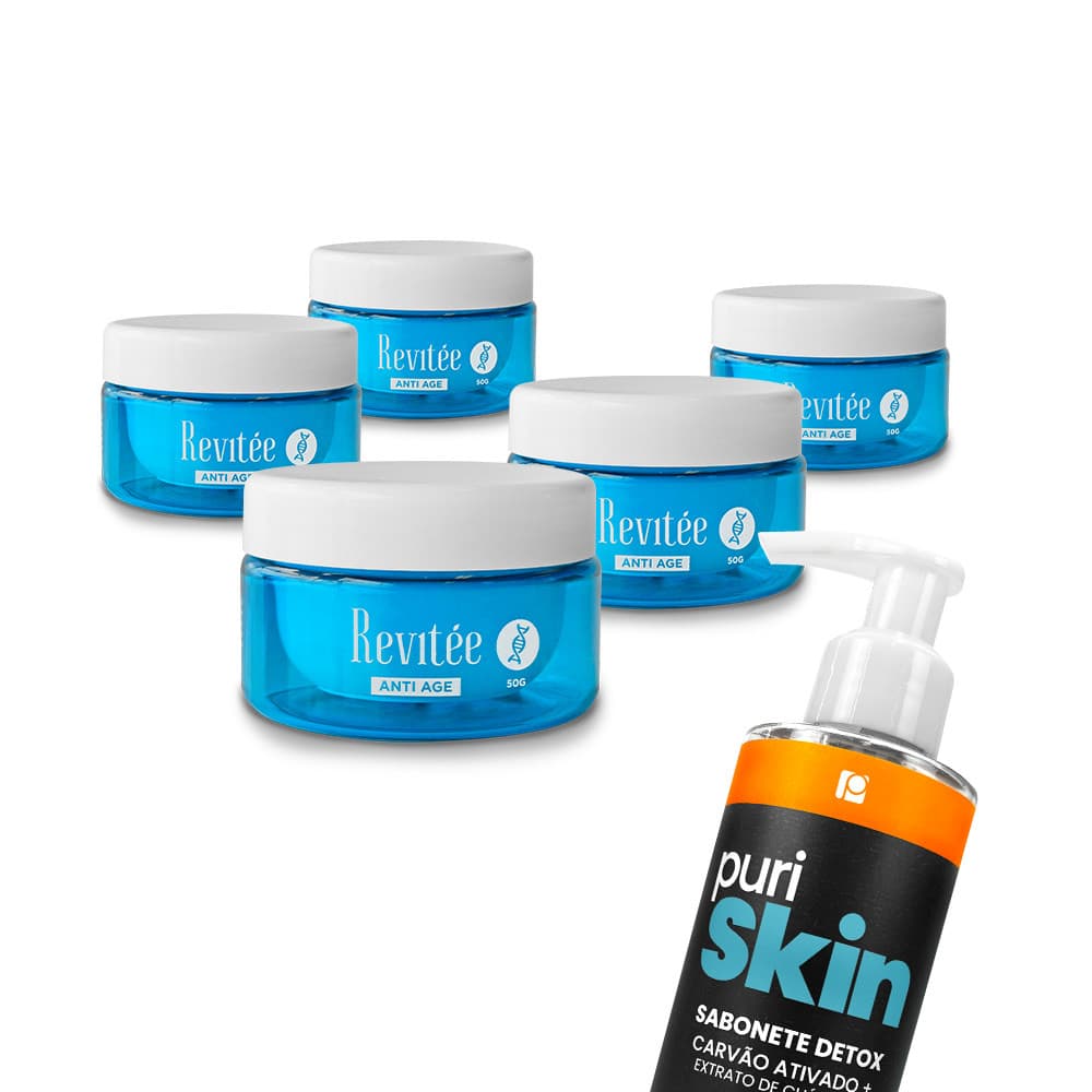 KIT COM 5 CREME REVITEE ANTI AGE E CLAREADOR - 50G + 1 SABONETE DETOX