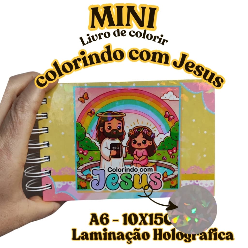 Mini Livro de colorir colorindo com Jesus A6 CAPA DURA
