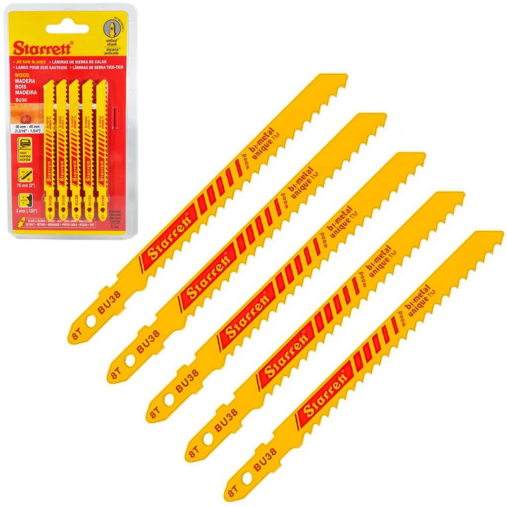 Kit Lâminas Serra Tico-Tico Madeira 75mm 6D BU38 STARRET 5 Unidades Corte Profissional Fácil