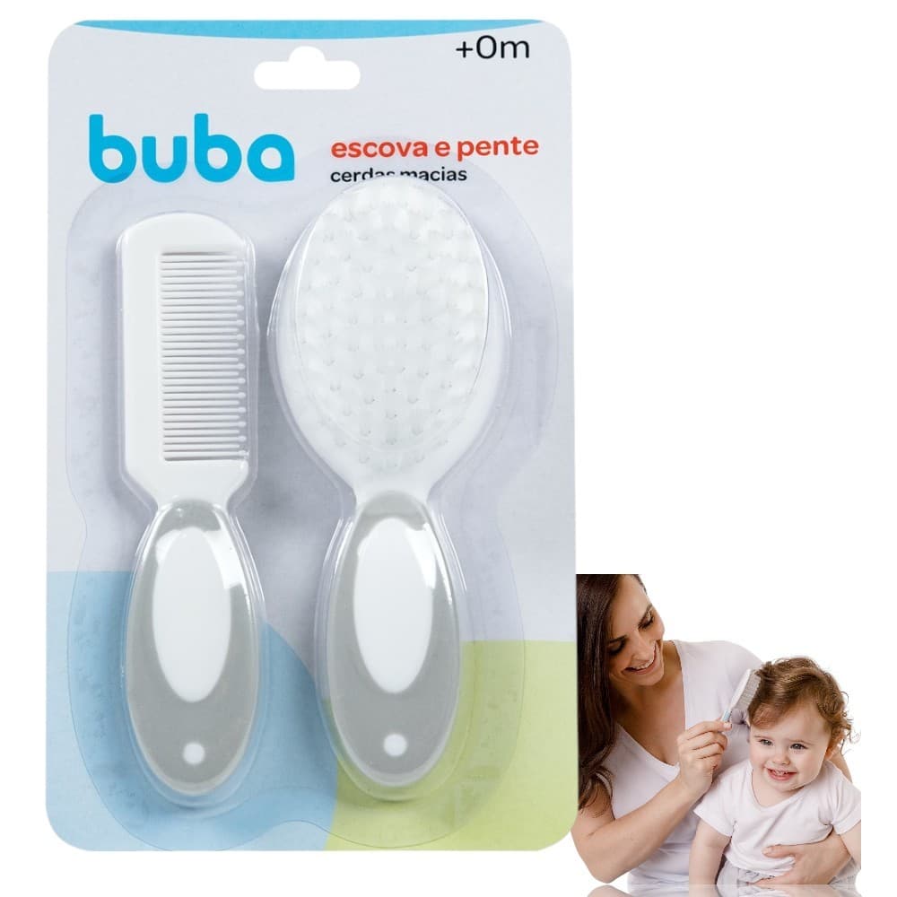 Kit Escova e Pente Buba Baby Cerdas Macias | Cuidados com o Bebê +0m Recém Nascido