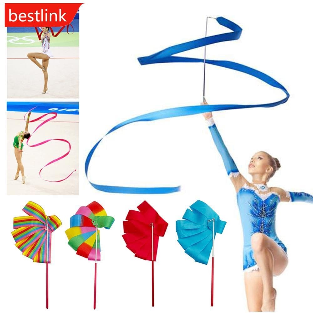 BESTLINK 2m/4m Colorido Ginásio Dança Arte Rítmica Fitas De Ginástica Ballet Streamer Girando Haste Vara Para Treinament