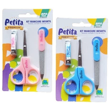 Kit Manicure Bebê Petita 3 Peças - Tesoura, Cortador e Lixa