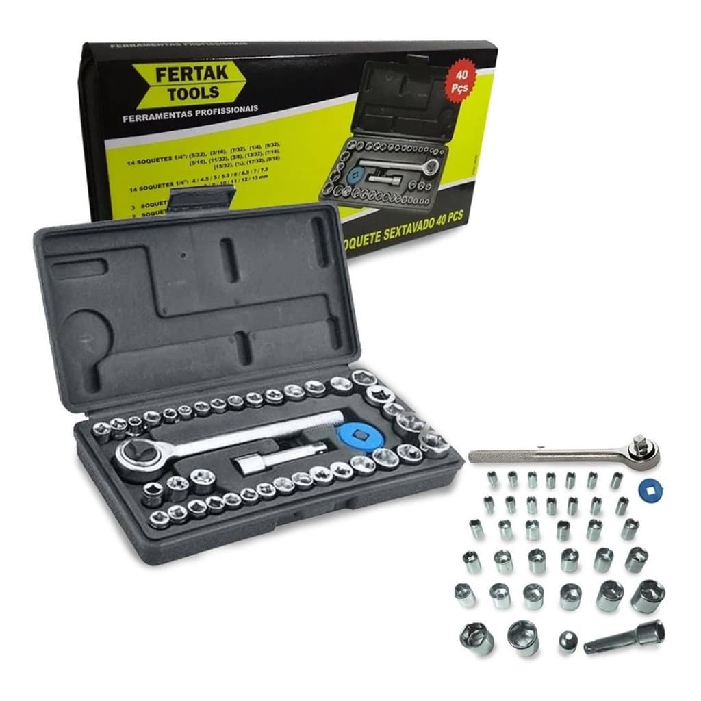 JOGO SOQUETE SEXT 40PCS - C/ CHAVE CATRACA FERTAK