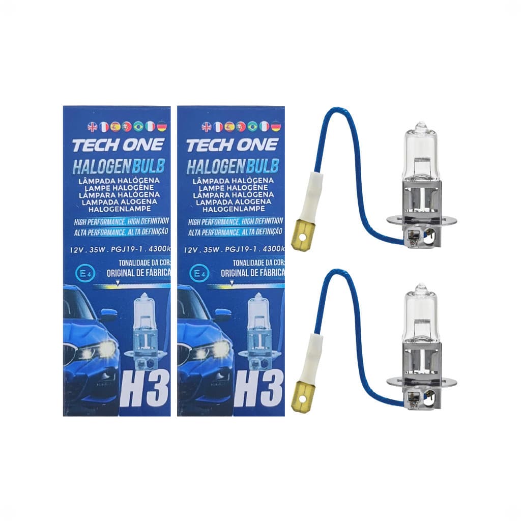 KIT 2 Lâmpadas H3 12V 55W 4300K Halógena Amarela Automotiva Farol e Farol de Milha TECH ONE