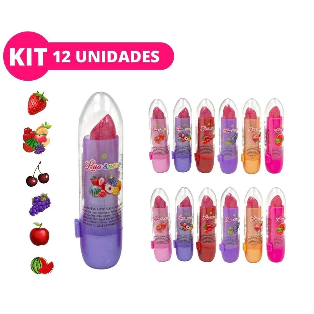 Kit Mini Batom Matte Frutinhas Bastão c/ 12 unid Lembrancinha Infantil