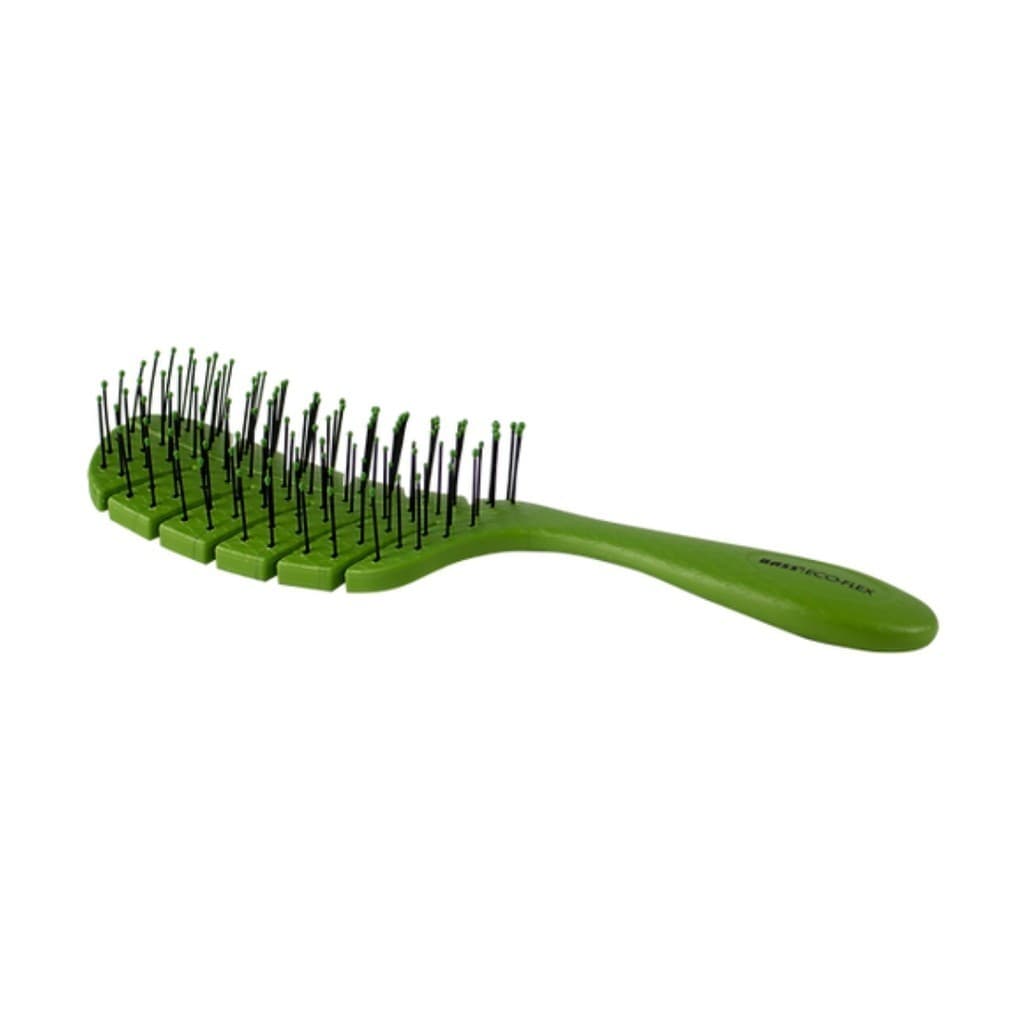 Escova Pet Cães Gatos Bio-Flex Bass Formato Folha Com Pinos Flexíveis e Bolinas Verde