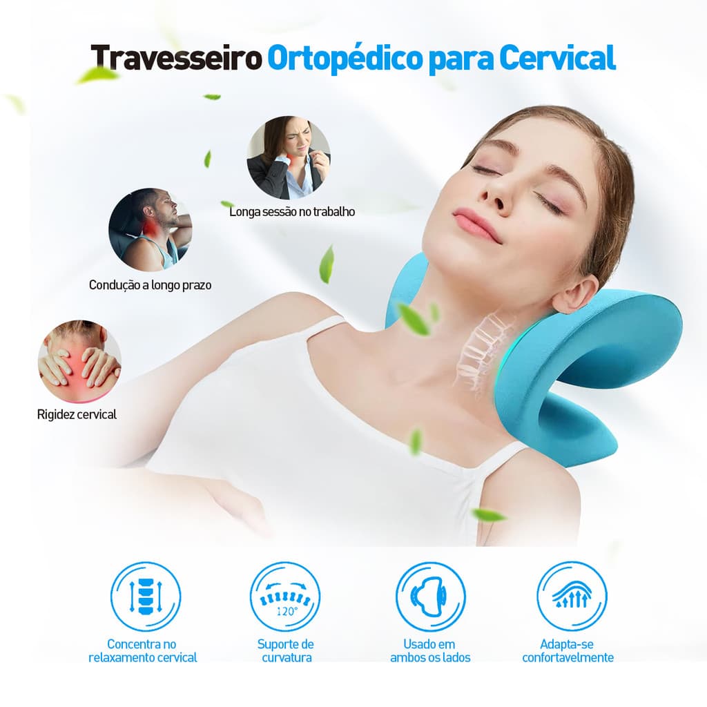Travesseiro Cervical Quiroprático Alívio de Dores no Pescoço e Ombro Corretor de Postura Ergonômico Envio Imediato