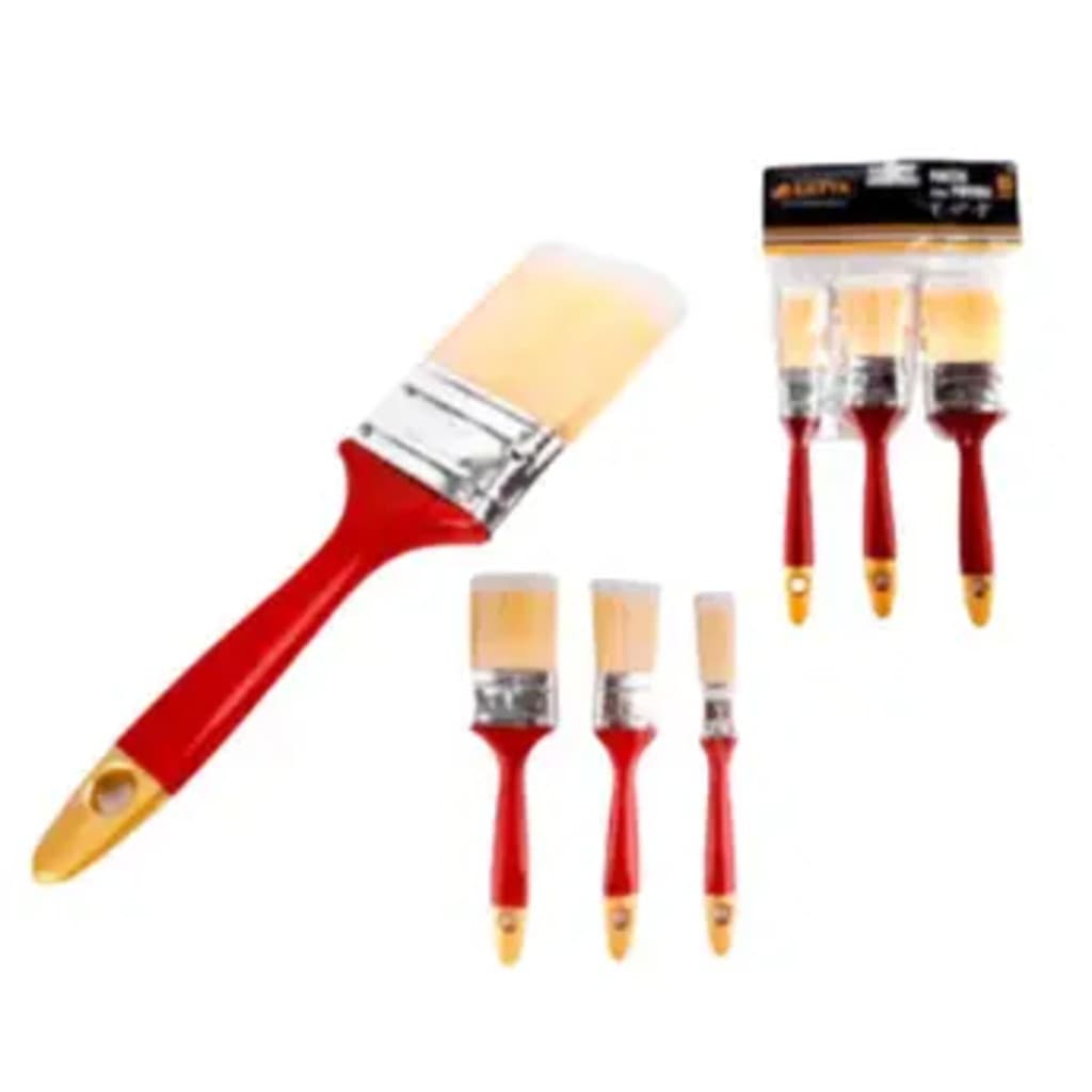 Conjunto Com 03 Pincéis Para Pintura De Parede Portão 1`` - 2``- 3``Metal  Com Cabo De Madeira