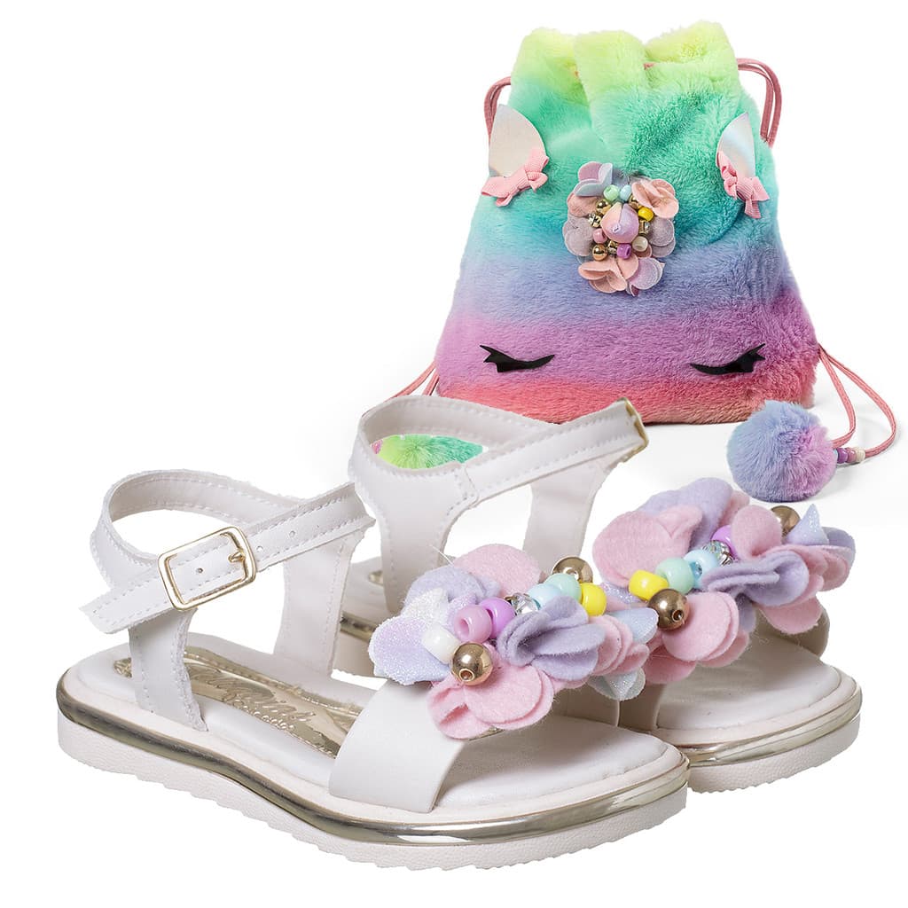Kit Sandalia Infantil com Bolsa Unicornio Casual Confortavel Verão Menina