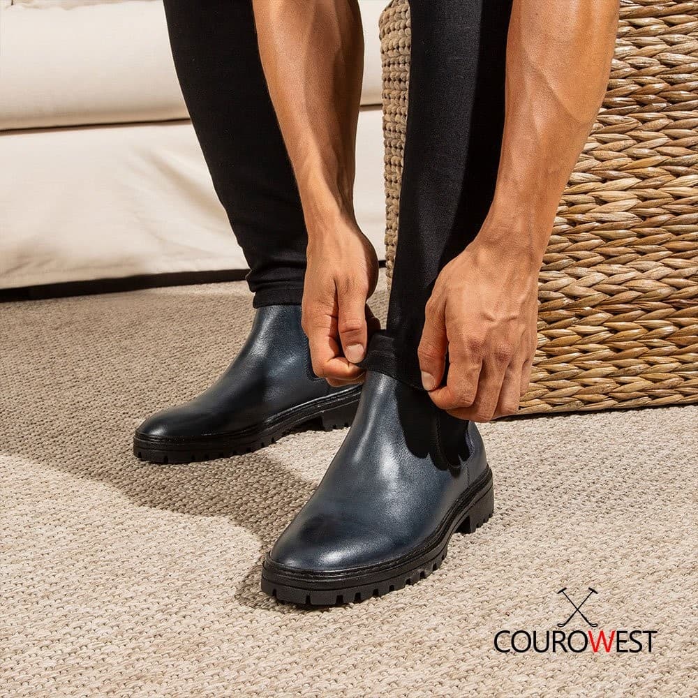 Bota Chelsea Full Trail Couro Nobre Azul Marinho