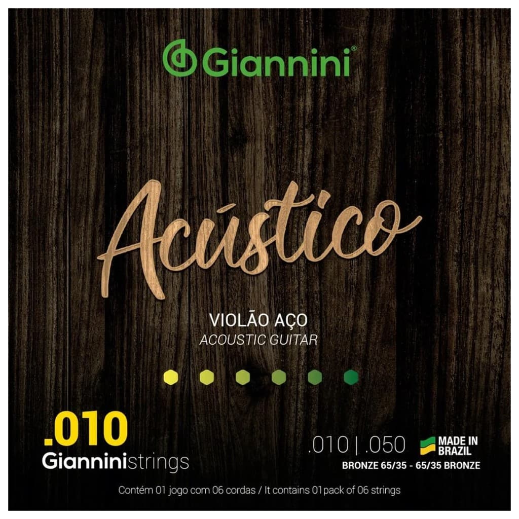 Encordoamento Giannini Violão Aço 010 65/35 Acustico