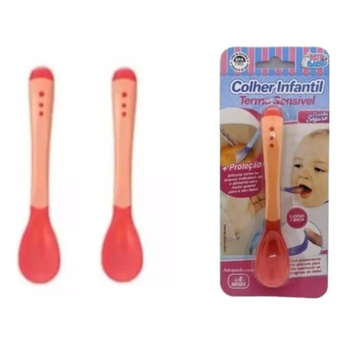 Kit 2 Colher Termo Sensível Proteção Silicone Bebe Vermelho