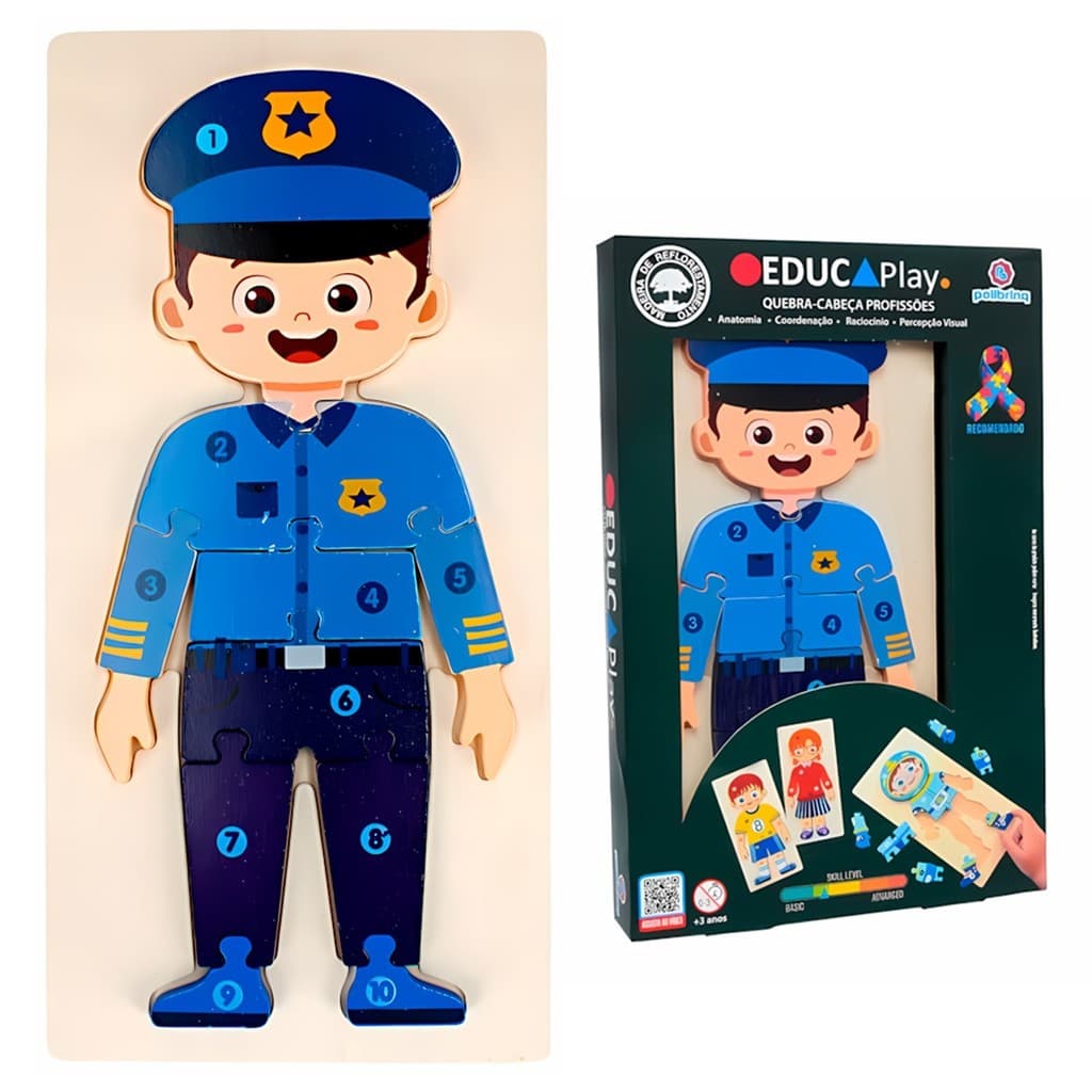 Brinquedo Pedagógico Profissões Educa Play Polibrinq Quebra-Cabeça De Madeira Colorido