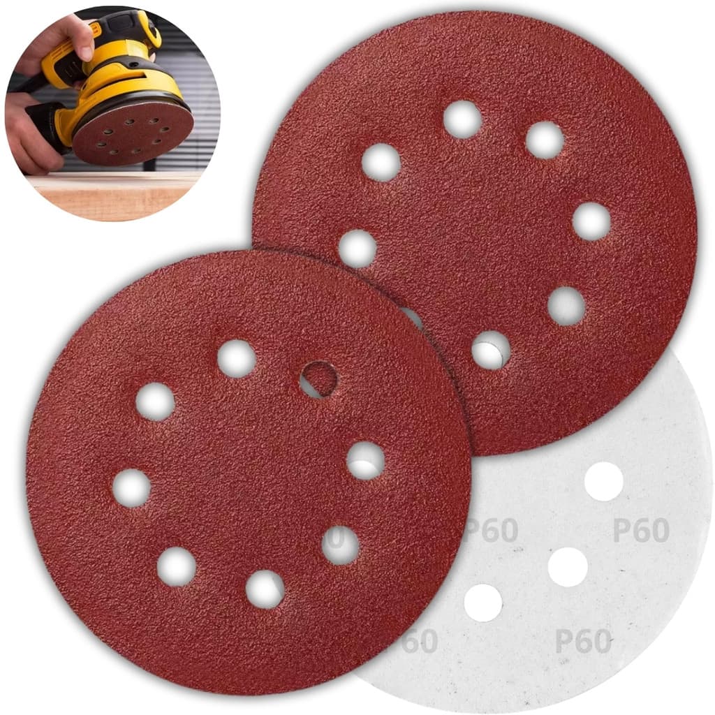 Kit 2 Discos de Lixa Aderente com Furo 125mm Grão 60 Lixa Disco de Velcro Limpeza e Desbaste Lixadeira Casa