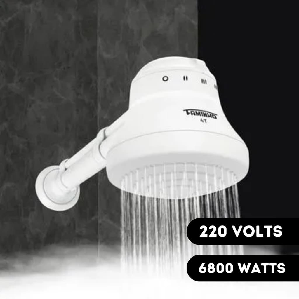 Chuveiro Ducha Fame Faminho 4T 220v 6800W Branco Cano 30cm Aquecimento Rápido Alta Potência