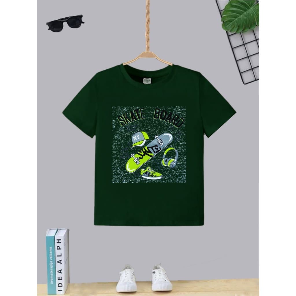 Camiseta Infantil Juvenil Teen Boy Estampa Skate Board T-shirt Moda Garoto Algodão Gola Redonda