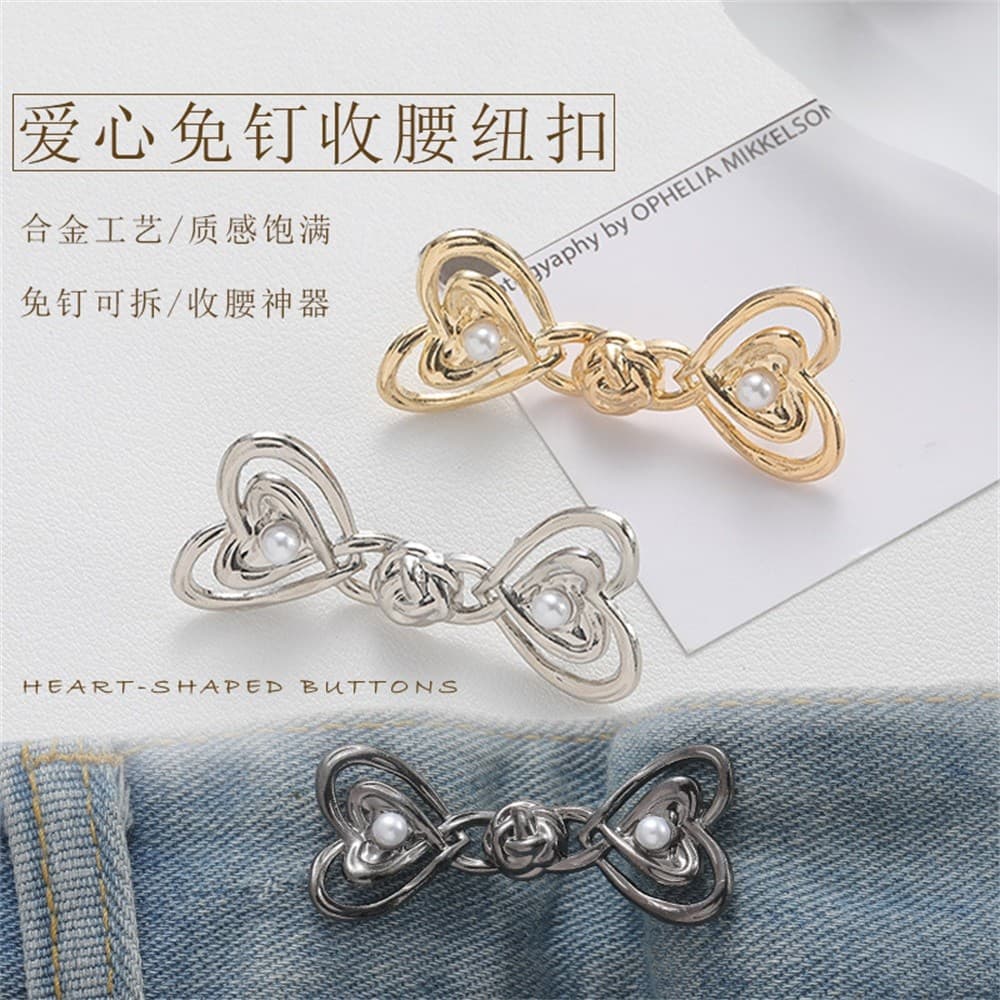 Moda Texturizada Em Forma De Amor Botão De Cintura De Metal Ajustável Jeans Ajustador Fivela Clipe Pino Prendedor Mudanç