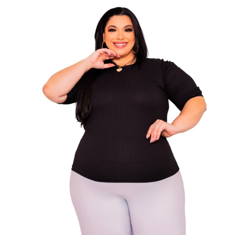 Blusa Plus Size Princesa Bufante Canelada Manga Curta
