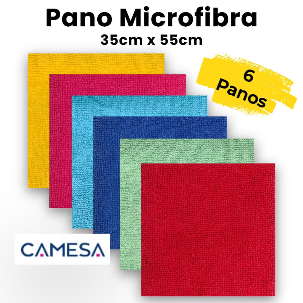 Kit 6 Un Pano Multiuso 35cm x 55cm Microfibra Camesa