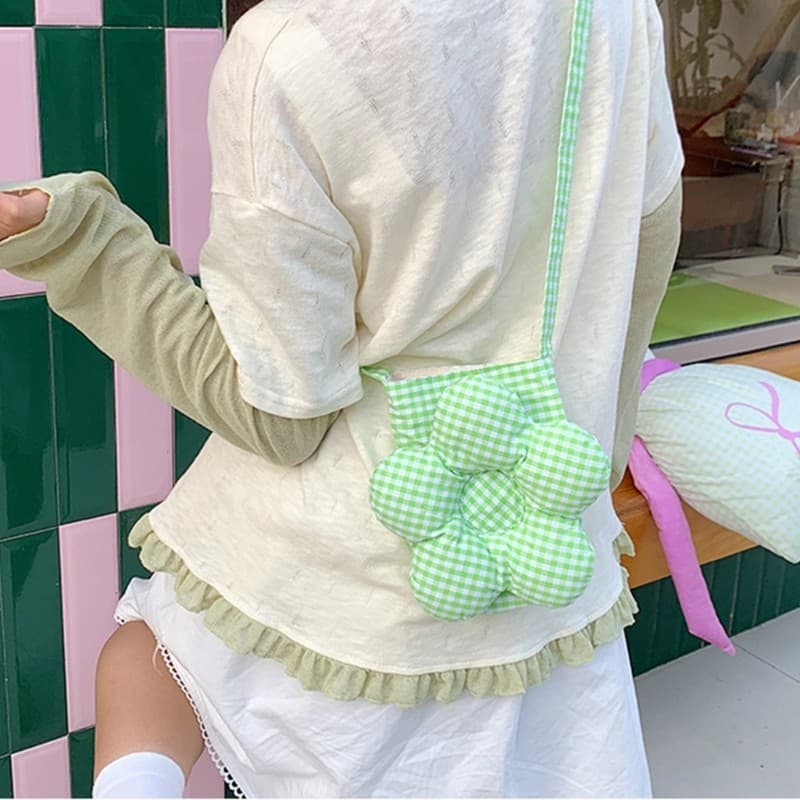 Kellnny Floral Gingham Crossbody Bolsa De Ombro Leve De Lona Com Alça Ajustável Para O Profissional E Casual