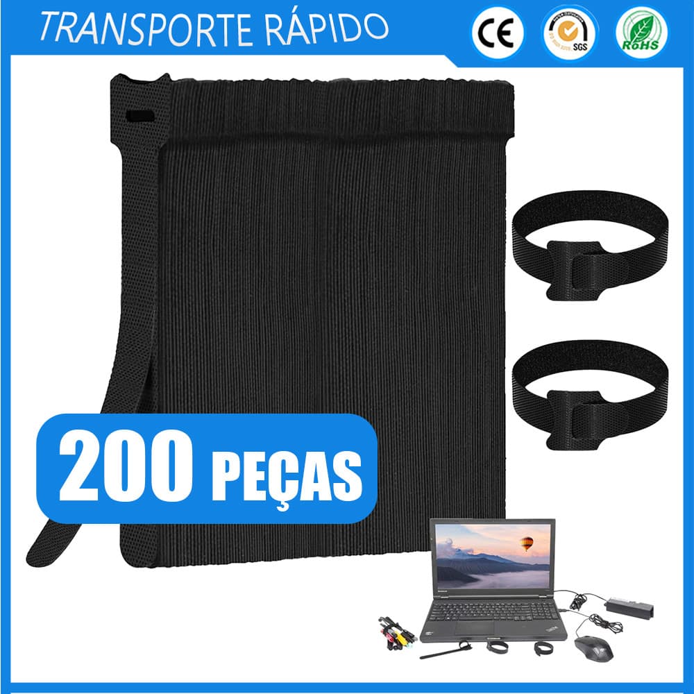 200x Abraçadeira preta com velcro Abraçadeira auto-adesiva