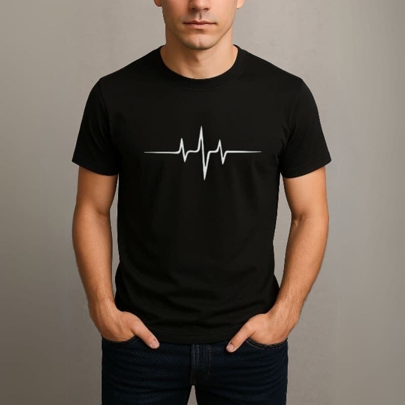 Camisa Masculina Algodão Batimentos Cardíacos Camiseta Algodão Estilosa Estampada
