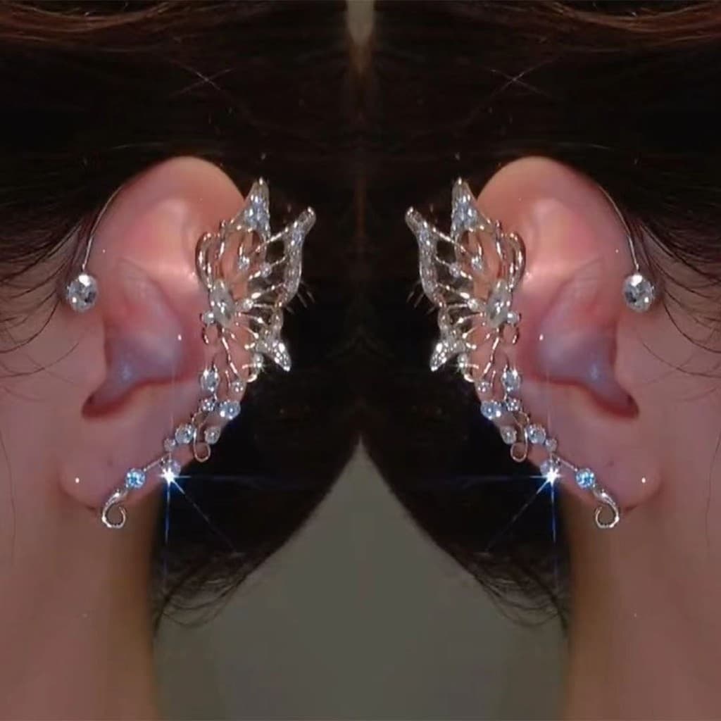 Diamante Butterfly Ear Cuff Orelha Manguito Sem Piercing Completo Strass Elegante Clipe Em Jóias