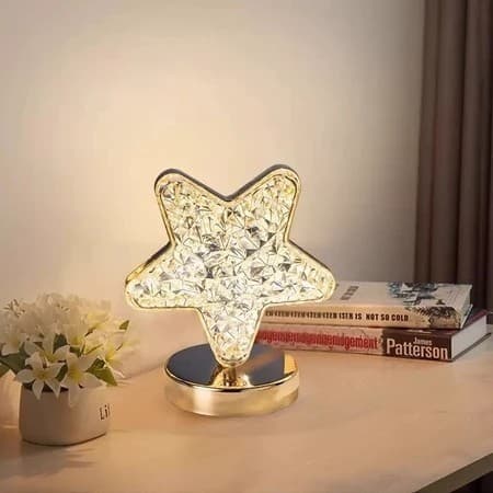 Luminária Abajur Estrela Cristal LED Touch Recarregável USB Decoração Presente Casa Apartamento