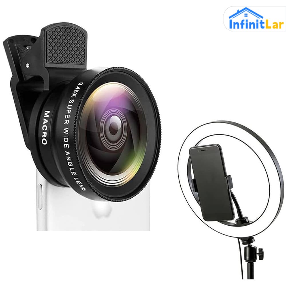 2 Em 1 Kit Clip De Lente Do Telefone Móvel Externo HD Macro 37mm 49UV 0.45x Super Grande Angular 12.5x Da Câmera