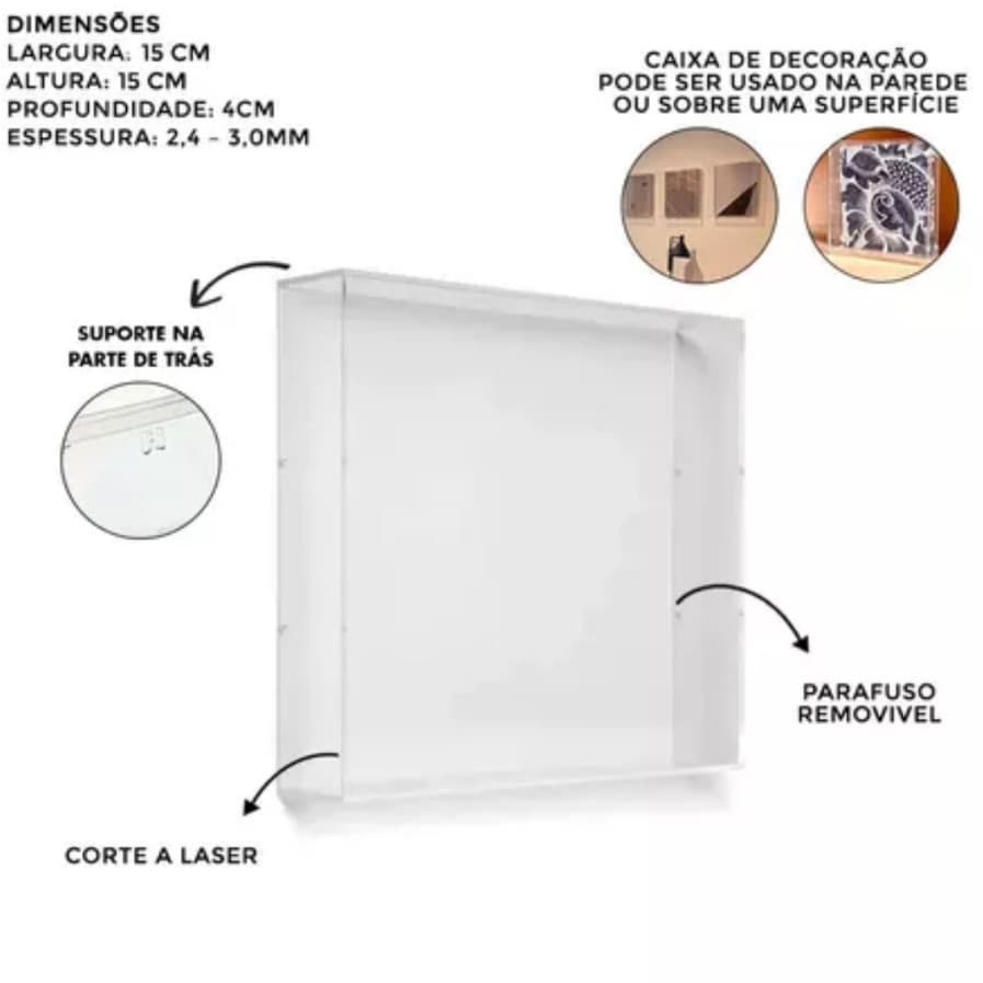 Caixa Expositor Acrílico Cristal 15x15x4cm Proteção Transparente