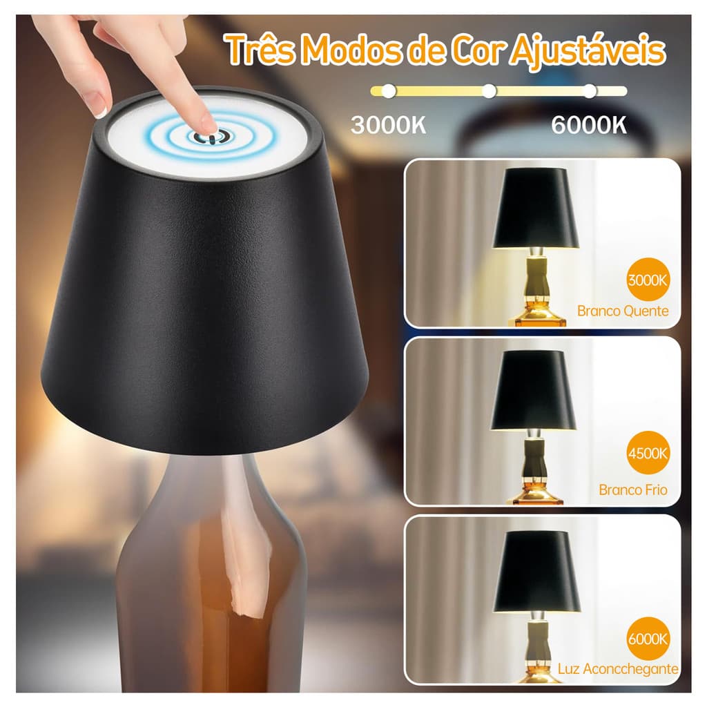 Luminária para Garrafa 3 Tons Abajur de Mesa Decoração Whisky Vinho Portátil Led Iluminação Sala