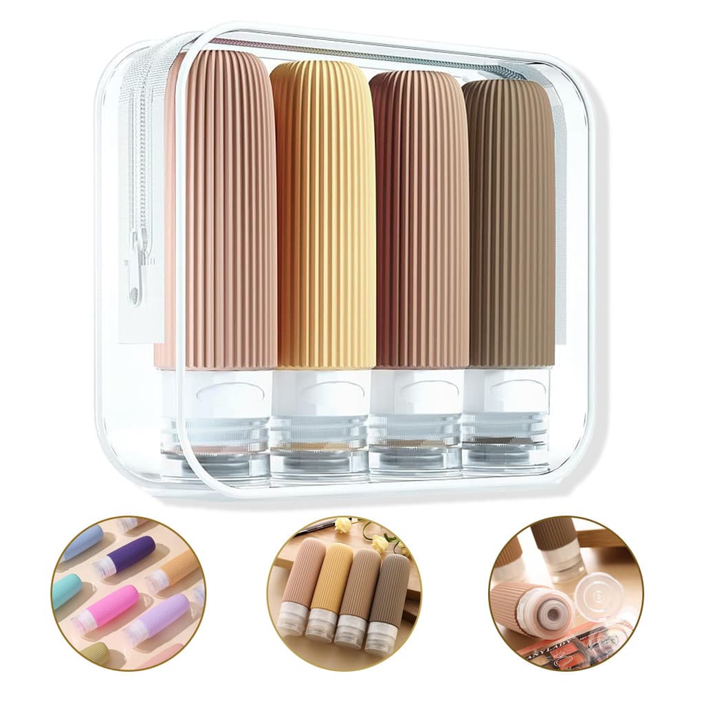 Kit Viagem 4 Frascos Silicone Pote 90ml Shampoo Creme