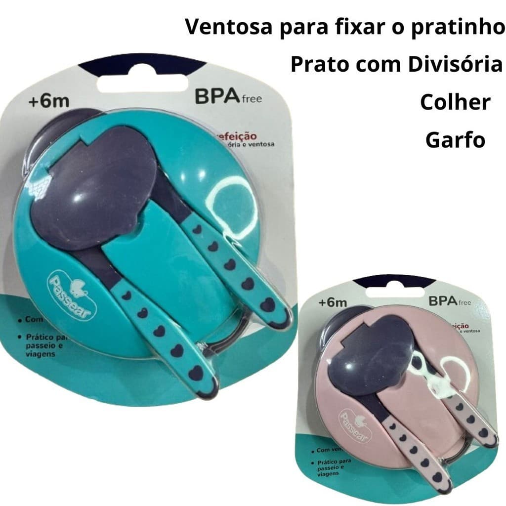 Kit Refeição Pratinho Infantil Garfo Colher Infantil Prato com Ventosa