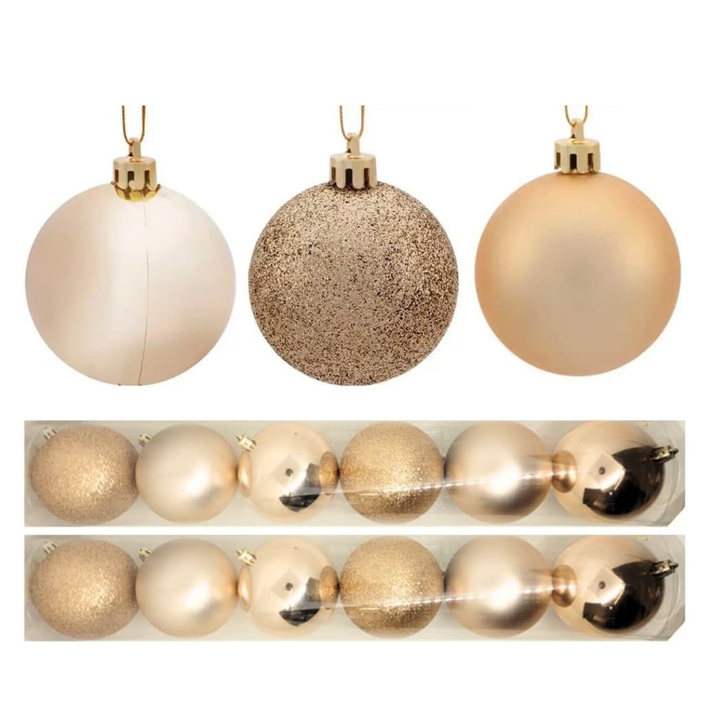 Kit 12 Bolas Natal Champanhe 8cm Mista Glitter, Fosca e Lisa - Master Christmas
