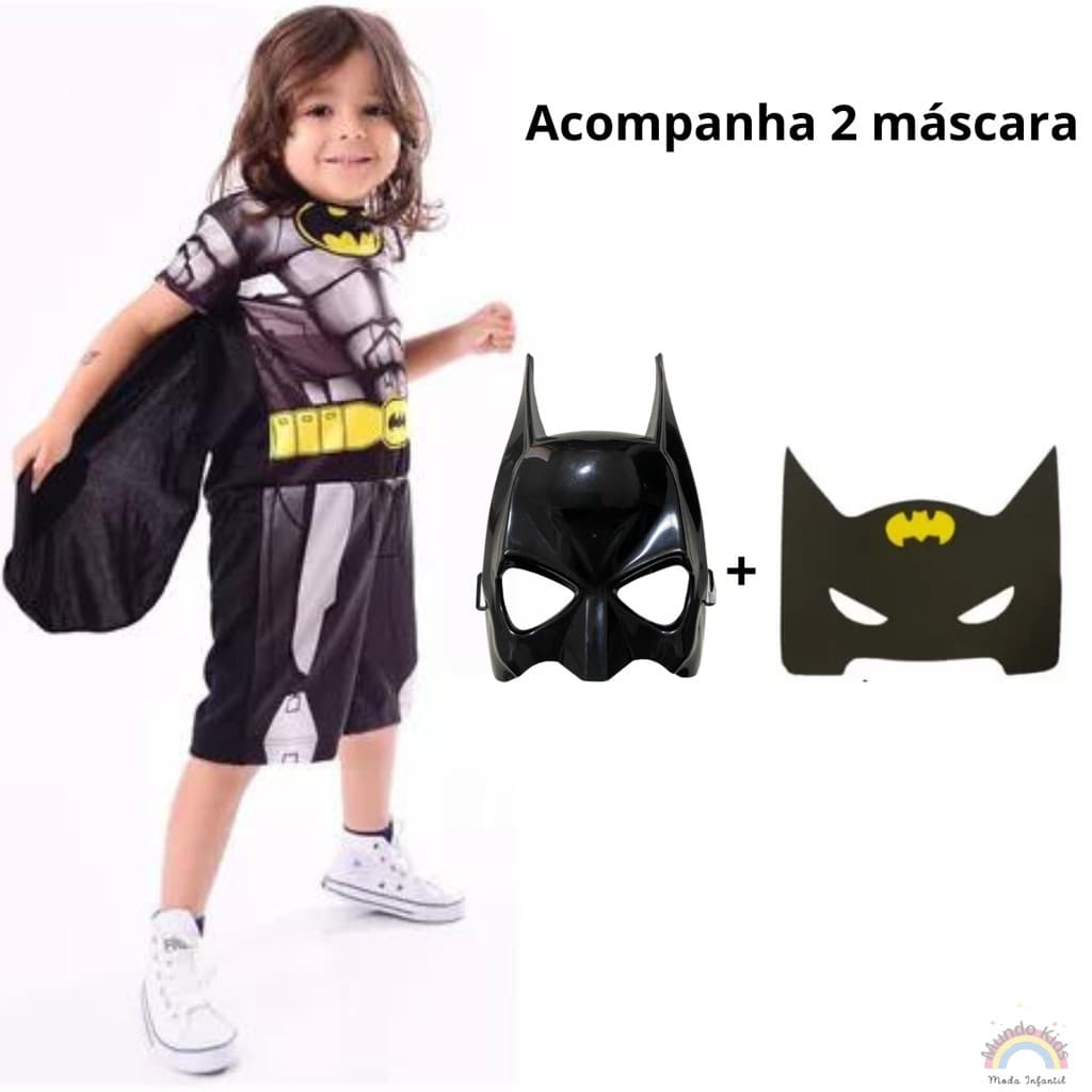 Fantasia Roupa Infantil Batman Com 2 Mascaras Herói Com Capa
