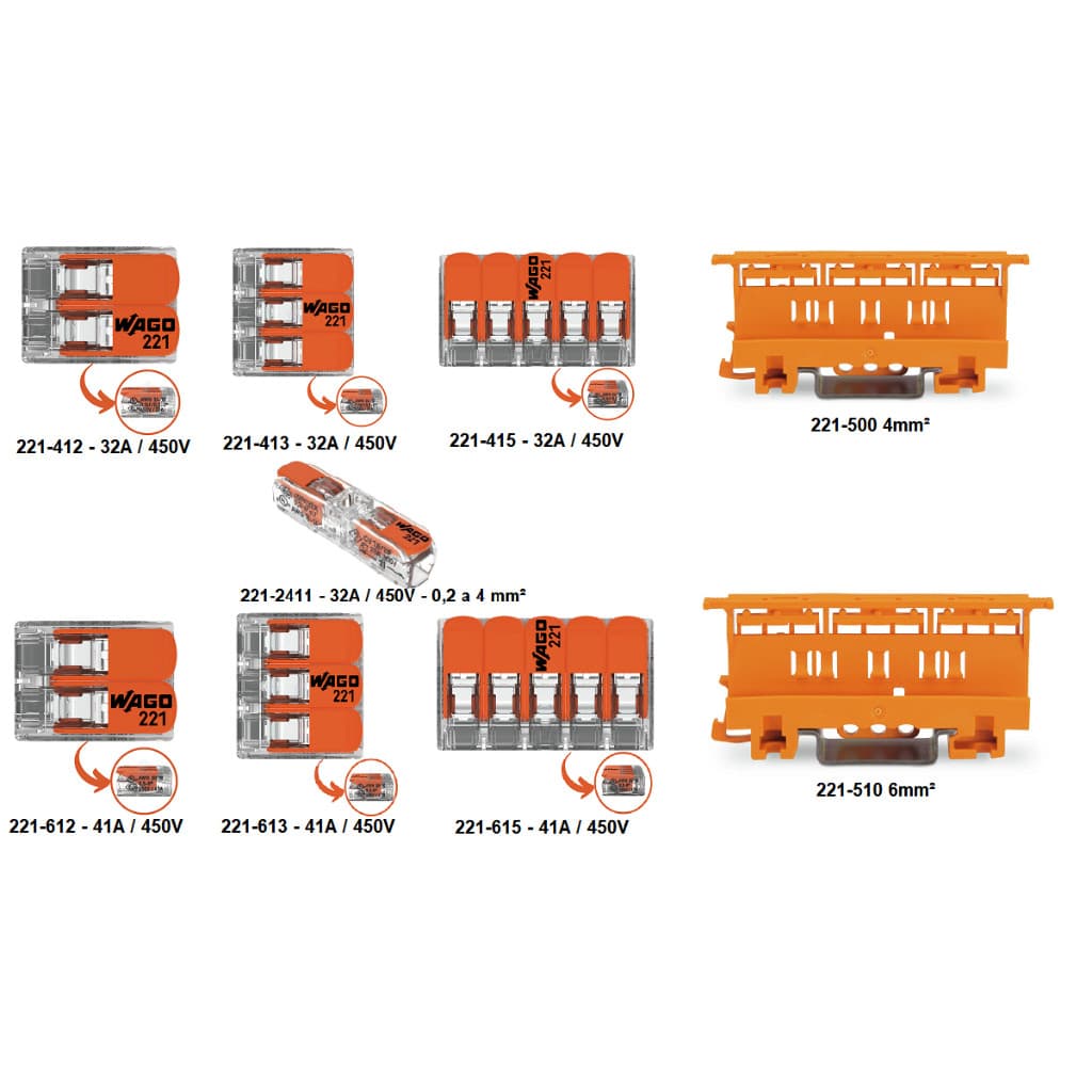 Kits 3 pçs Conector Elétrico Emenda Deriva Wago Original 1, 2, 3 e 5 vias - 4mm e 6mm