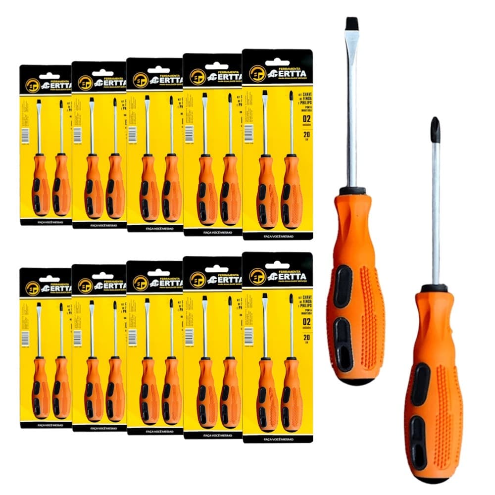 Combo Com 10 Kits De Chaves Fenda e Philips Profissional Com Cabo Emborrachado e Ponta Imantada